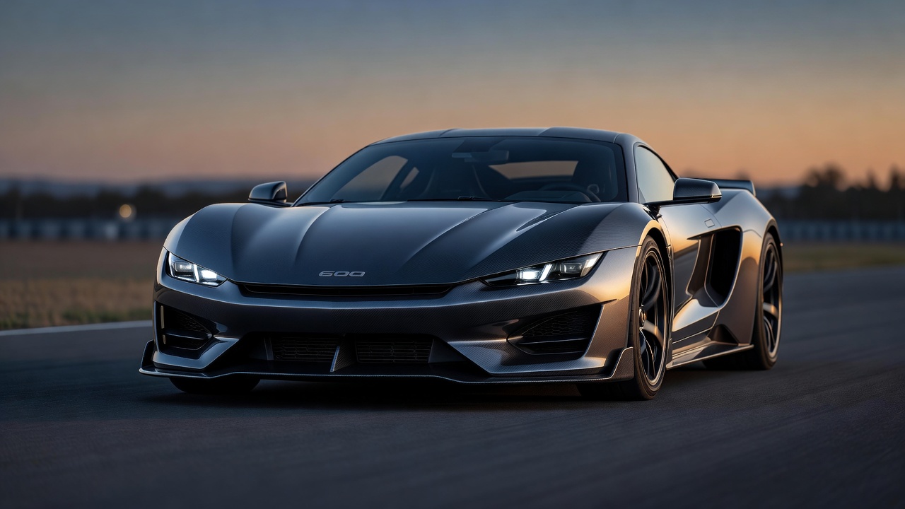 Front profile of a sleek sports car showcasing aerodynamic lines