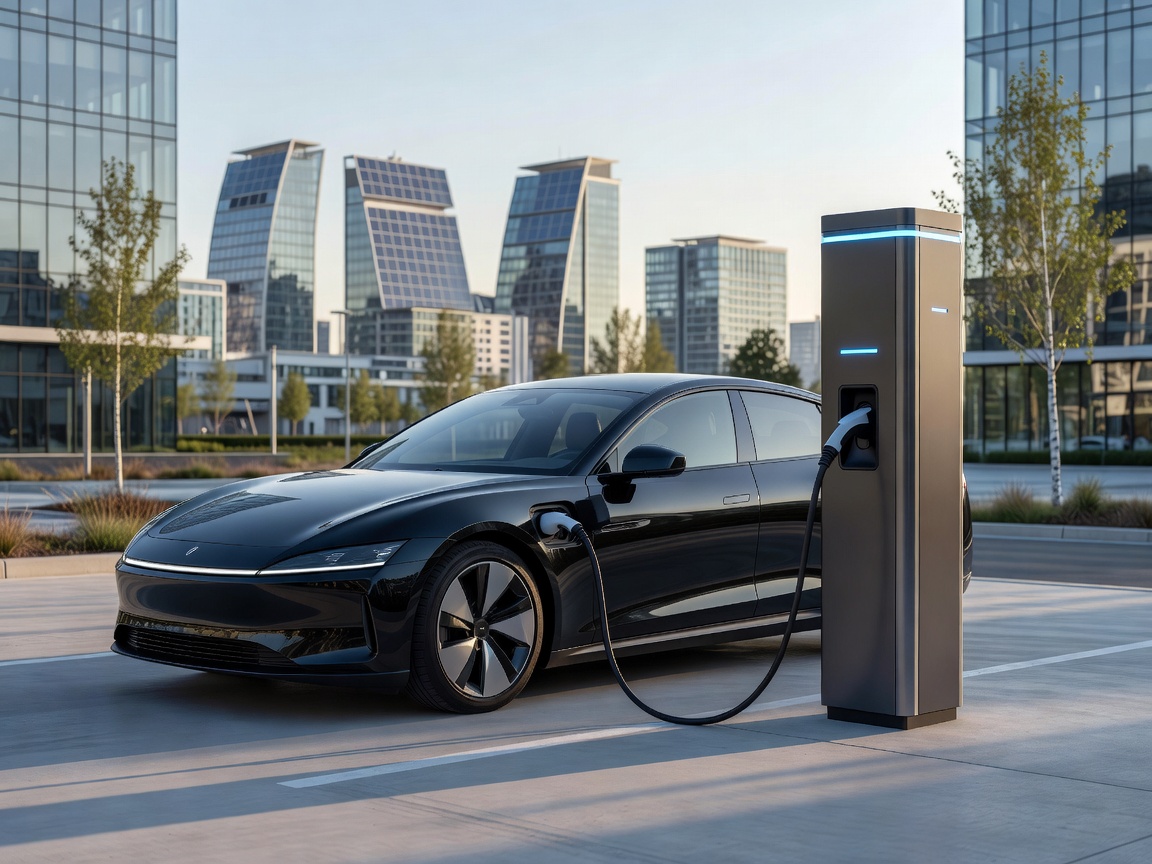 Modern electric vehicle charging at a station